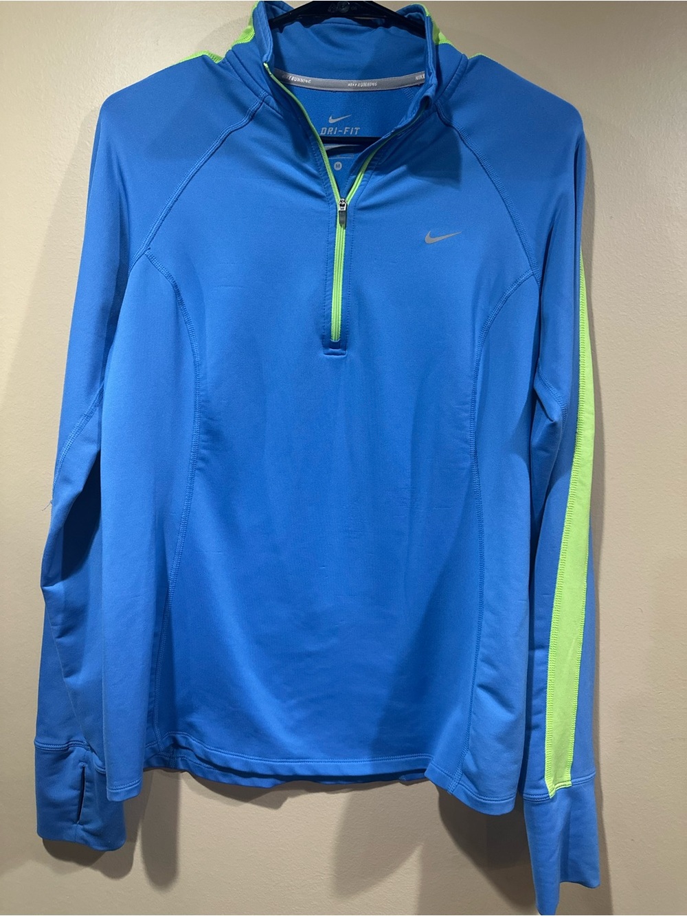 Nike Blue Dri-FIT Quarter-Zip Performance Hoodie with Lime Accents